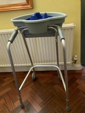 Walker with tray and two wheels